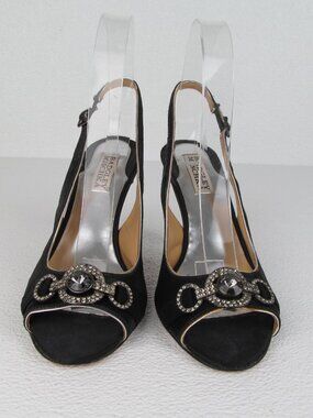 Badgley Mischka Black Satin Crystal Embellished Heels Sandal size 8